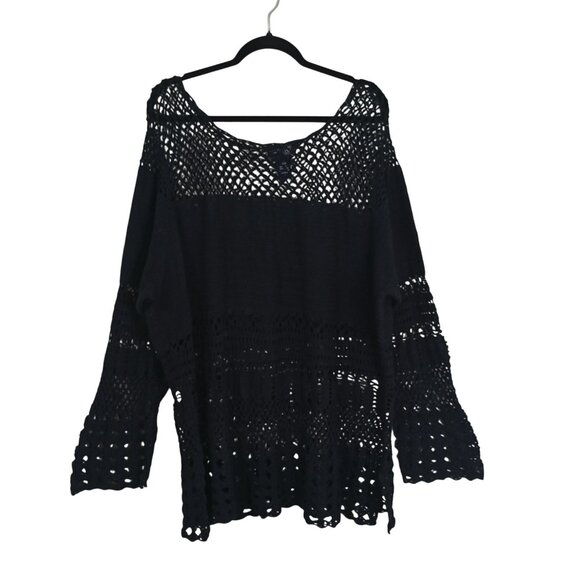 Venezia Jeans Crochet Knit Tunic Top 26/28 Plus Size Boho Bell Sleeves Womens - Picture 2 of 8